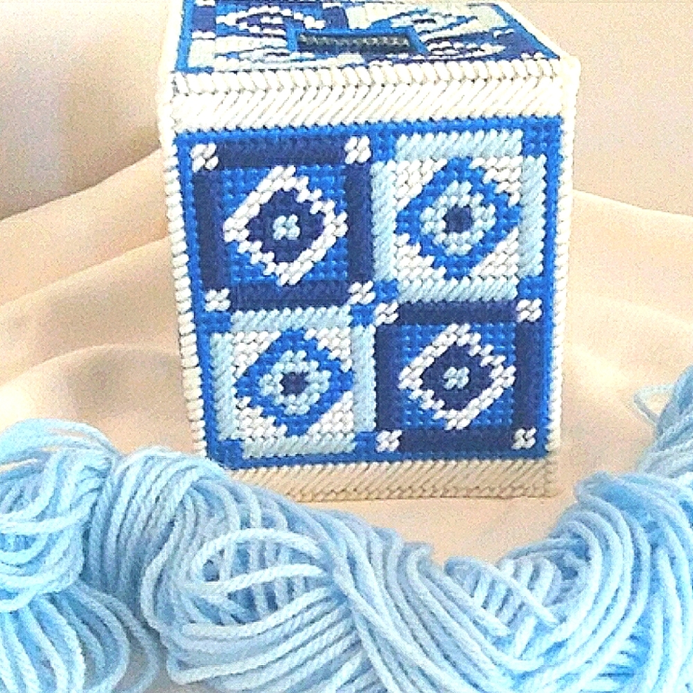 Hand Made Blue Pattern Tissue Box Cover NWT